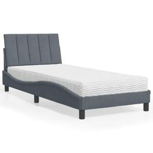 Łóżko z materacem, Hanko, ciemnoszare, 80x200 cm, aksamitne