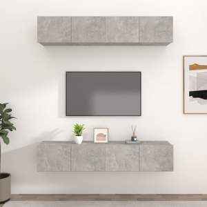 Ścienne szafki TV, 4 szt., szarość betonu, 80x30x30 cm