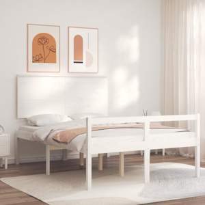 Łóżko dla seniora, z wezgłowiem, białe, 120x200 cm, lite drewno