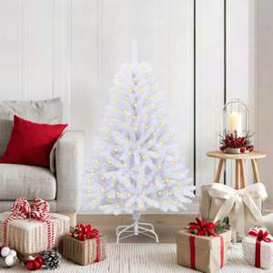 Sztuczna choinka z zawiasami 150 LED Biały 120 cm PVC i stal
