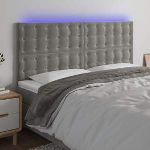 Zagłówek do łóżka z LED, jasnoszary, 160x5x118/128 cm, aksamit