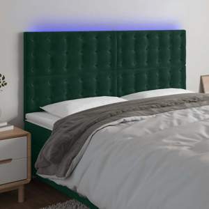 Zagłówek do łóżka z LED, ciemnozielony, 200x5x118/128 cm