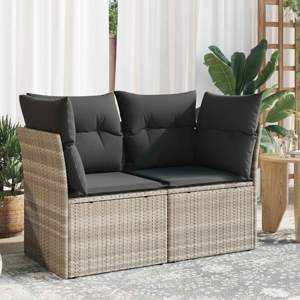 Sofa ogrodowa z poduszkami, 2-osobowa, jasnoszara, polirattan