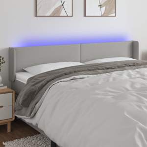 Zagłówek do łóżka z LED, jasnoszary, 203x16x78/88 cm, tkanina