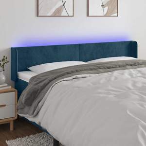 Zagłówek do łóżka z LED ciemnoniebieski 203x16x78/88 cm aksamit