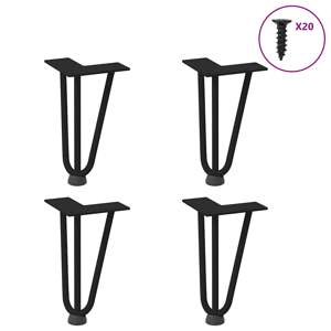 Nogi do stolika kawowego w kształcie spinki do włosów 4 szt. Czarne 20 cm Stal lite