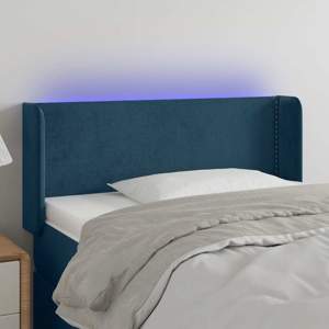 Zagłówek do łóżka z LED ciemnoniebieski 103x16x78/88 cm aksamit