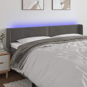Zagłówek do łóżka z LED, ciemnoszary, 203x16x78/88 cm, aksamit