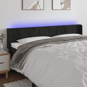 Zagłówek do łóżka z LED, czarny, 163x16x78/88 cm, aksamit