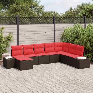 Zestaw Sof na Ogród 8 szt. Brązowy i czerwony polirattan