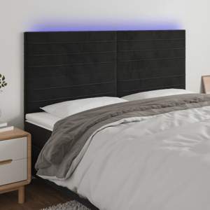 Zagłówek do łóżka z LED, czarny, 180x5x118/128 cm, aksamit