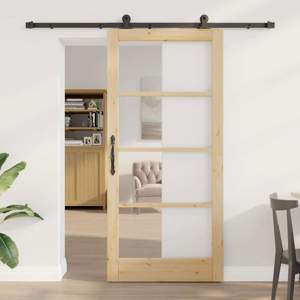 Drzwi przesuwne ORKDAL 93 x 202 cm Lite drewno sosnowe i szkło