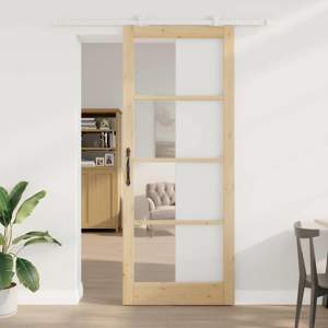 Drzwi przesuwne ORKDAL 93 x 232 cm Lite drewno sosnowe i szkło