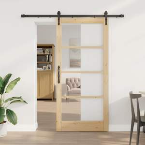 Drzwi przesuwne 93 x 202 cm Lite drewno sosnowe i szkło