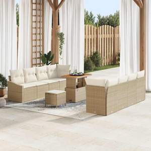 Zestaw Sof na Ogród 11 szt. Beżowy polirattan