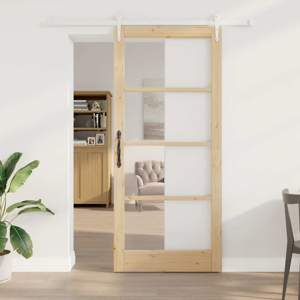 Drzwi przesuwne 93 x 211 cm Lite drewno sosnowe i szkło