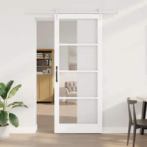 Drzwi przesuwne 93 x 232 cm Lite drewno sosnowe i szkło Biały