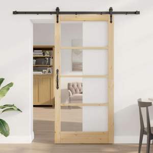 Drzwi przesuwne 93 x 202 cm Lite drewno sosnowe i szkło