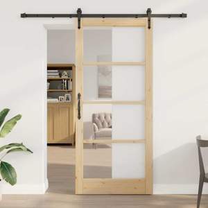 Drzwi przesuwne 93 x 211 cm Lite drewno sosnowe i szkło