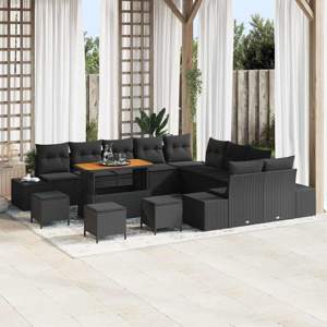 Zestaw Sof na Ogród 14 szt. Czarny polirattan