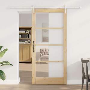Drzwi przesuwne 93 x 202 cm Lite drewno sosnowe i szkło