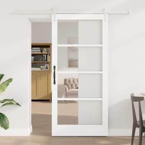 Drzwi przesuwne 93 x 202 cm Lite drewno sosnowe i szkło Biały
