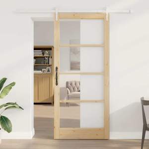 Drzwi przesuwne 93 x 211 cm Lite drewno sosnowe i szkło