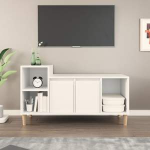 Szafka pod TV, biała, 100x35x55 cm, materiał drewnopochodny