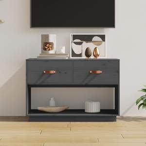 Szafka pod telewizor, szara, 90x40x60 cm, lite drewno sosnowe