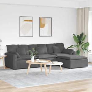 Sofa modułowa z podnóżkiem i poduszkami ciemnoszara