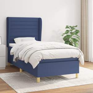 Łóżko kontynentalne z materacem, niebieskie, tkanina, 80x200 cm