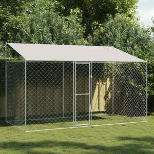 Klatka dla psa z dachem srebrny 400 x 200 x 256 cm Stal i PE