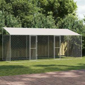 Klatka dla psa z dachem srebrny 600 x 200 x 256 cm Stal i PE