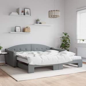 Sofa rozsuwana z materacami, jasnoszara, 100x200 cm, tkanina