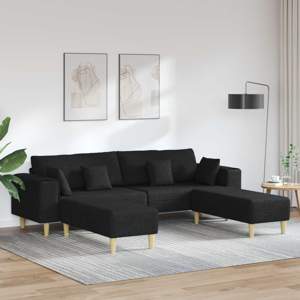 Sofa 3 szt. Czarny tkanina