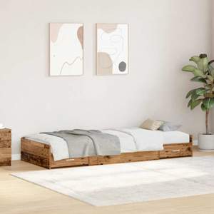 Ramka łóżka Stare drewno 100 x 200 cm Drewno inżynieryjne