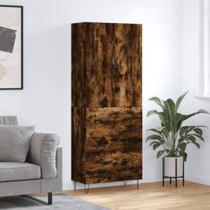 Witrynka przydymiony dąb 69,5x34x180 cm materiał drewnopochodny