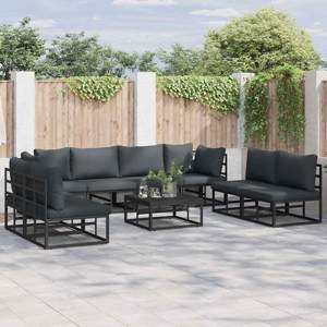 Zestaw Sof na Ogród 9 szt. Czarny Aluminium