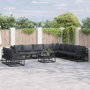 Zestaw Sof na Ogród 10 szt. Czarny Aluminium