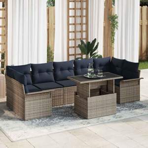Zestaw Sof na Ogród 8 szt. Szary [Syntetyczny]: Rattan poli