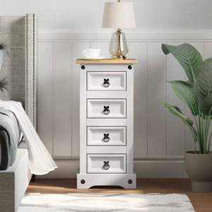 Stolik nocny CORONA Biały 35 x 32,5 x 74 cm Lite drewno sosnowe