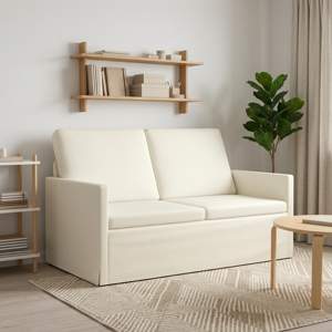 Sofa dwuosobowa kremowy 130 x 81 x 82 cm Tkanina sztruksowa