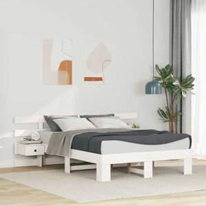 Ramka łóżka Z zagłówkiem Biały 135 x 190 cm Lite drewno sosnowe