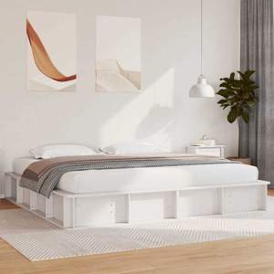 Ramka łóżka Biały 200 x 200 cm Lite drewno sosnowe