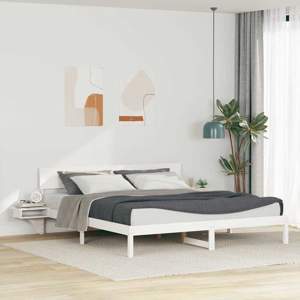 Ramka łóżka Z zagłówkiem Biały 200 x 200 cm Lite drewno sosnowe