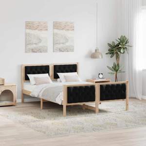 Ramka łóżka Czarny 140 x 190 cm Lite drewno sosnowe