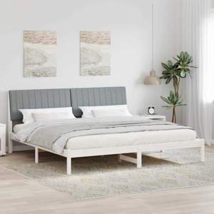 Ramka łóżka Z zagłówkiem Biały 200 x 200 cm Lite drewno sosnowe