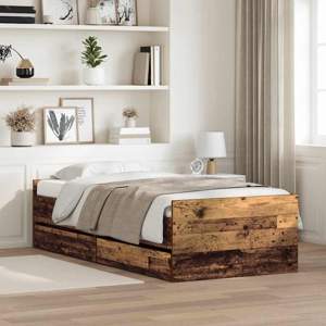 Ramka łóżka Stare drewno 90 x 200 cm Lite drewno sosnowe