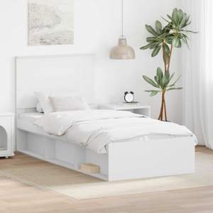 Ramka łóżka Z zagłówkiem Biały 75 x 190 cm Lite drewno sosnowe