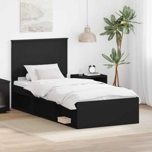 Ramka łóżka Z zagłówkiem Czarny 75 x 190 cm Lite drewno sosnowe